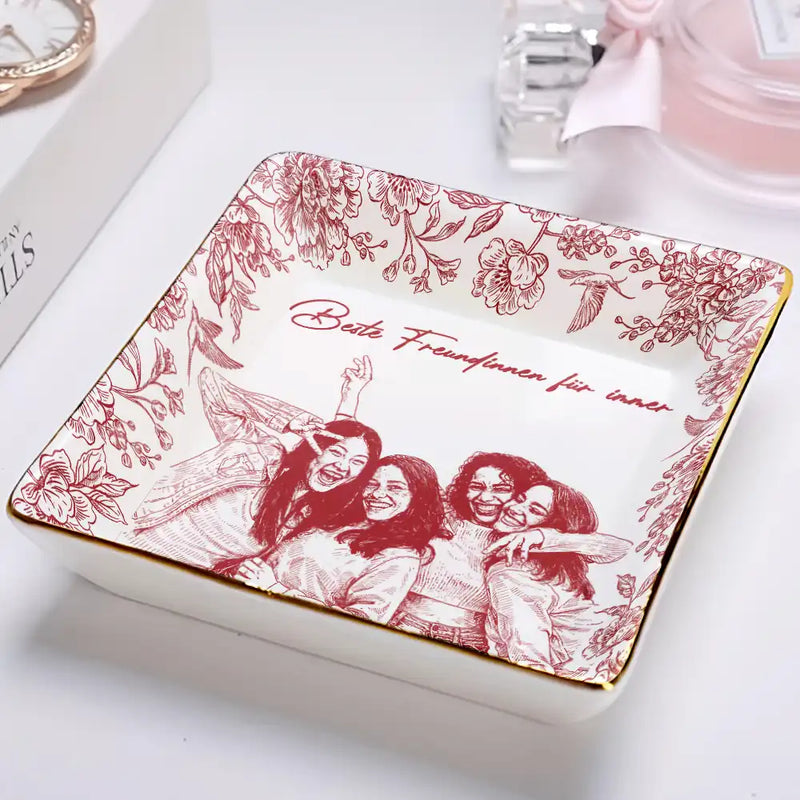 Gift For Sisters,Gift For Sibling,Gift For Bestie,Old Best friends,Gift For Women, Photo - Pencil Sketch - Eigenes Foto Als Bleistiftskizze Beste Freundinnen Für Immer - Personalisierte Schmuckschale