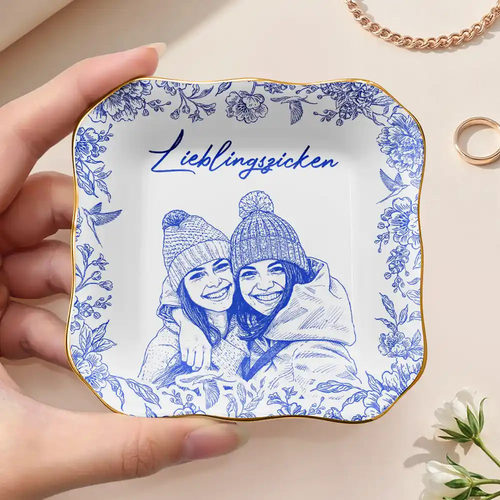 Gift For Sisters,Gift For Sibling,Gift For Bestie,Old Best friends,Gift For Women, Photo - Pencil Sketch - Eigenes Foto Als Bleistiftskizze Beste Freundinnen Für Immer - Personalisierte Schmuckschale