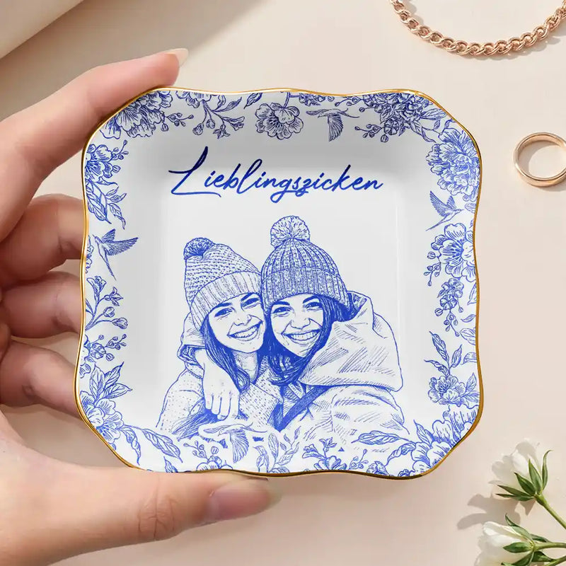 Gift For Sisters,Gift For Sibling,Gift For Bestie,Old Best friends,Gift For Women, Photo - Pencil Sketch - Eigenes Foto Als Bleistiftskizze Beste Freundinnen Für Immer - Personalisierte Schmuckschale