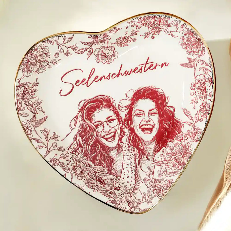 Gift For Sisters,Gift For Sibling,Gift For Bestie,Old Best friends,Gift For Women, Photo - Pencil Sketch - Eigenes Foto Als Bleistiftskizze Beste Freundinnen Für Immer - Personalisierte Schmuckschale