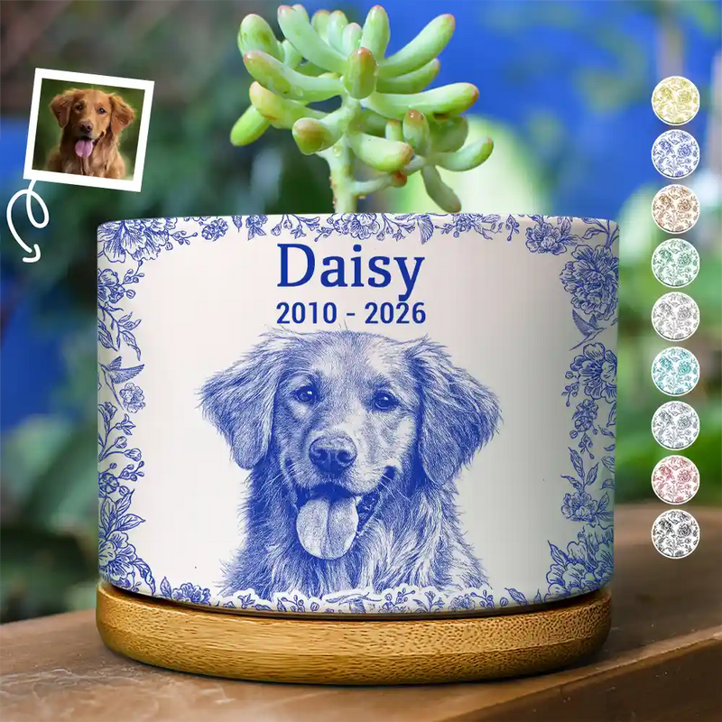 Pet Lovers, Pet Mom, Dog Mom, Dog Lovers, Cat Lovers, Cat Mom, Custom Photo, Memorial, Sad - Eigenes Foto Als Bleistiftskizze Haustier Erinnerungsgeschenk - Personalisierter Keramik-Blumentopf