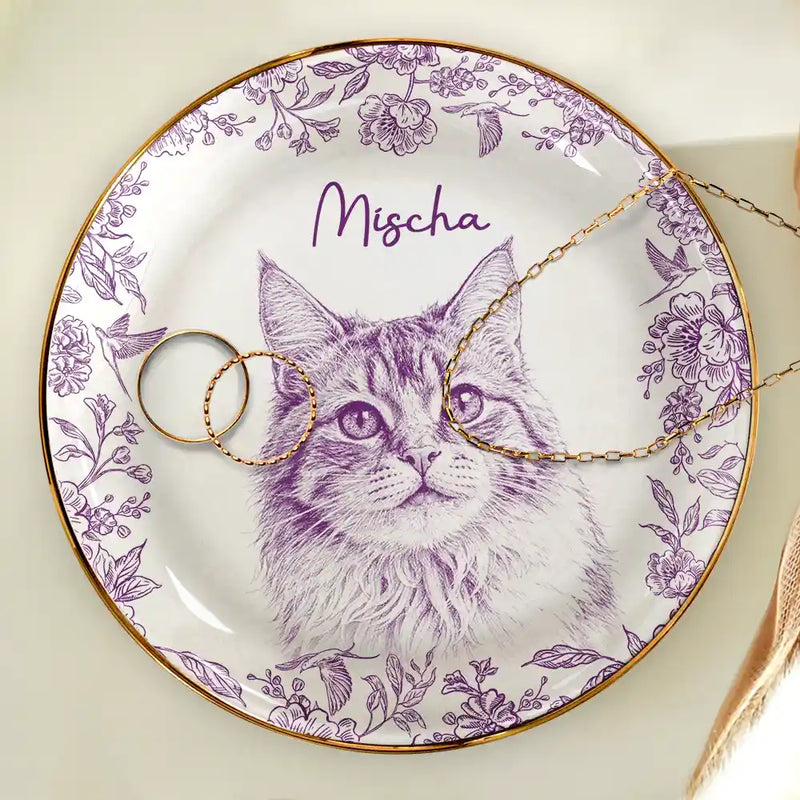 Pet Lovers,Pet Mom,Dog Mom,Dog Lovers,Cat Lovers,Cat Mom,Custom Photo,Love - Eigenes Foto Als Bleistiftskizze Haustierfoto - Personalisierte Schmuckschale