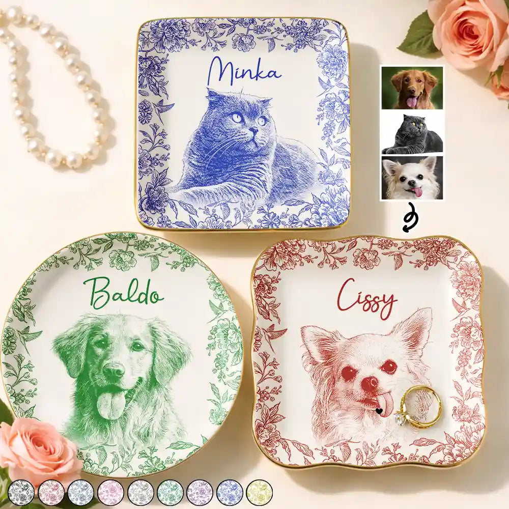Pet Lovers,Pet Mom,Dog Mom,Dog Lovers,Cat Lovers,Cat Mom,Custom Photo,Love - Eigenes Foto Als Bleistiftskizze Haustierfoto - Personalisierte Schmuckschale