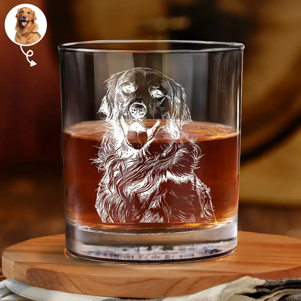 Pet Lovers,Pet Mom,Pet Dad,Dog Dad,Dog Mom,Dog Lovers,Cat Lovers,Cat Mom,Cat Dad - Eigenes Foto Als Bleistiftskizze Hund Und Katze Porträt - Personalisiertes Whiskyglas Mit Gravur