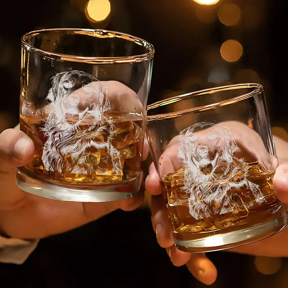 Pet Lovers,Pet Mom,Pet Dad,Dog Dad,Dog Mom,Dog Lovers,Cat Lovers,Cat Mom,Cat Dad - Eigenes Foto Als Bleistiftskizze Hund Und Katze Porträt - Personalisiertes Whiskyglas Mit Gravur