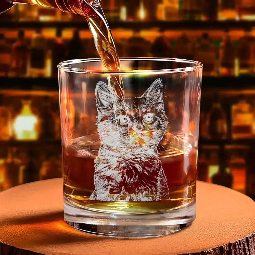 Pet Lovers,Pet Mom,Pet Dad,Dog Dad,Dog Mom,Dog Lovers,Cat Lovers,Cat Mom,Cat Dad - Eigenes Foto Als Bleistiftskizze Hund Und Katze Porträt - Personalisiertes Whiskyglas Mit Gravur