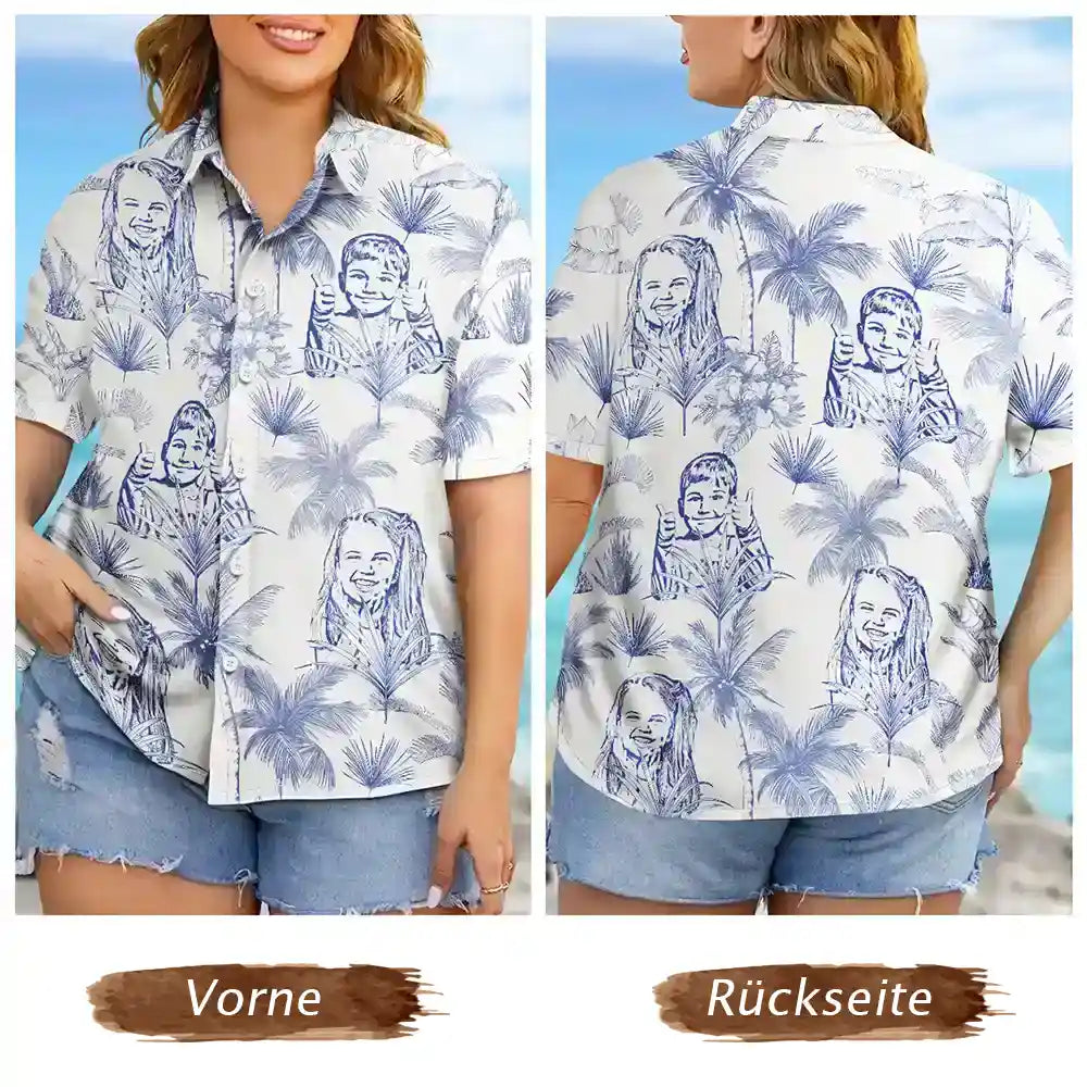 Gift For Couples,Gift For Wife,Gift For Women,Gift For Husband,Gift For Men,Gift For Boyfriend,Gift For Girlfriend,Gift For Yourself,Summer,Pet Lovers,Pet Dad,Pet Mom,Pet Couple - Eigenes Foto Als Bleistiftskizze Toile-de-Jouy-Muster für Familie Und Haustier - Personalisiertes Hawaiihemd