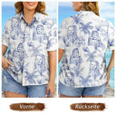 Gift For Couples,Gift For Wife,Gift For Women,Gift For Husband,Gift For Men,Gift For Boyfriend,Gift For Girlfriend,Gift For Yourself,Summer,Pet Lovers,Pet Dad,Pet Mom,Pet Couple - Eigenes Foto Als Bleistiftskizze Toile-de-Jouy-Muster für Familie Und Haustier - Personalisiertes Hawaiihemd