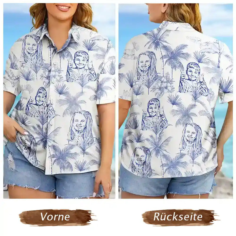 Gift For Couples,Gift For Wife,Gift For Women,Gift For Husband,Gift For Men,Gift For Boyfriend,Gift For Girlfriend,Gift For Yourself,Summer,Pet Lovers,Pet Dad,Pet Mom,Pet Couple - Eigenes Foto Als Bleistiftskizze Toile-de-Jouy-Muster für Familie Und Haustier - Personalisiertes Hawaiihemd