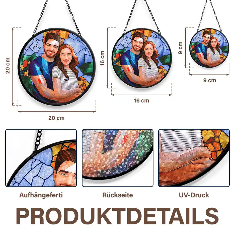Gift For Couples,Gift For Husband,Gift For Wife,Gift For Boyfriend,Gift For Girlfriend,Parents,Gift For Yourself,Gift For Women,Gift For Men,Gift For Mother,Gift For Grandpa,Gift For Father,Gift For Grandma,Gift For Grandparents,Gift For Daughter,Gift For Son,Gift For Sibling,Gift For Sisters,Gift For Brothers,Family,Gift For Bestie,Love,Custom Photo - Eigenes Foto Als Glasmalerei Familienporträt - Personalisierter Buntglas-Fenster-Sonnenfänger Zum Aufhängen