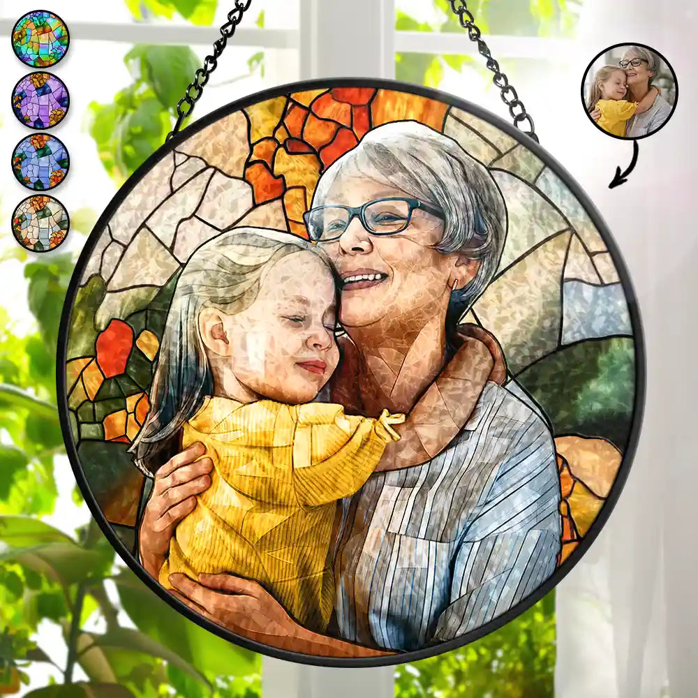 Eigenes Foto Als Glasmalerei Familienporträt - Personalisierter Buntglas-Fenster-Sonnenfänger Zum Aufhängen