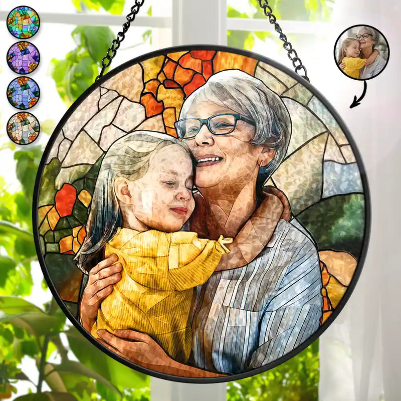 Gift For Couples,Gift For Husband,Gift For Wife,Gift For Boyfriend,Gift For Girlfriend,Parents,Gift For Yourself,Gift For Women,Gift For Men,Gift For Mother,Gift For Grandpa,Gift For Father,Gift For Grandma,Gift For Grandparents,Gift For Daughter,Gift For Son,Gift For Sibling,Gift For Sisters,Gift For Brothers,Family,Gift For Bestie,Love,Custom Photo - Eigenes Foto Als Glasmalerei Familienporträt - Personalisierter Buntglas-Fenster-Sonnenfänger Zum Aufhängen