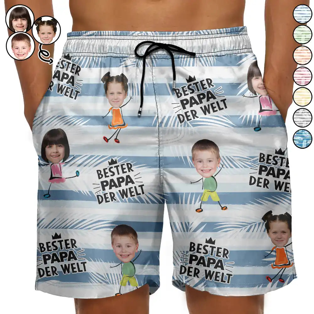 Gift For Father, Gift For Grandpa - Eigenes Foto Bester Papa Opa Der Welt - Personalisierte Unisex Badeshorts