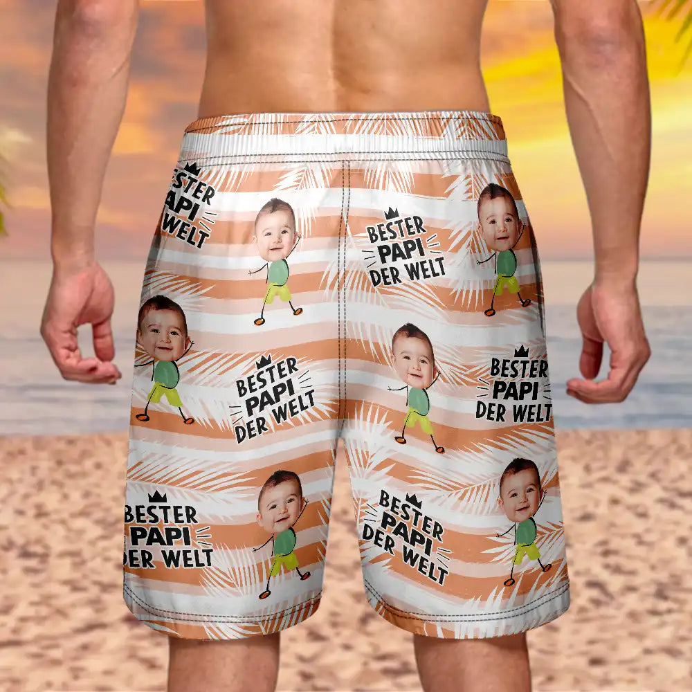 Gift For Father, Gift For Grandpa - Eigenes Foto Bester Papa Opa Der Welt - Personalisierte Unisex Badeshorts