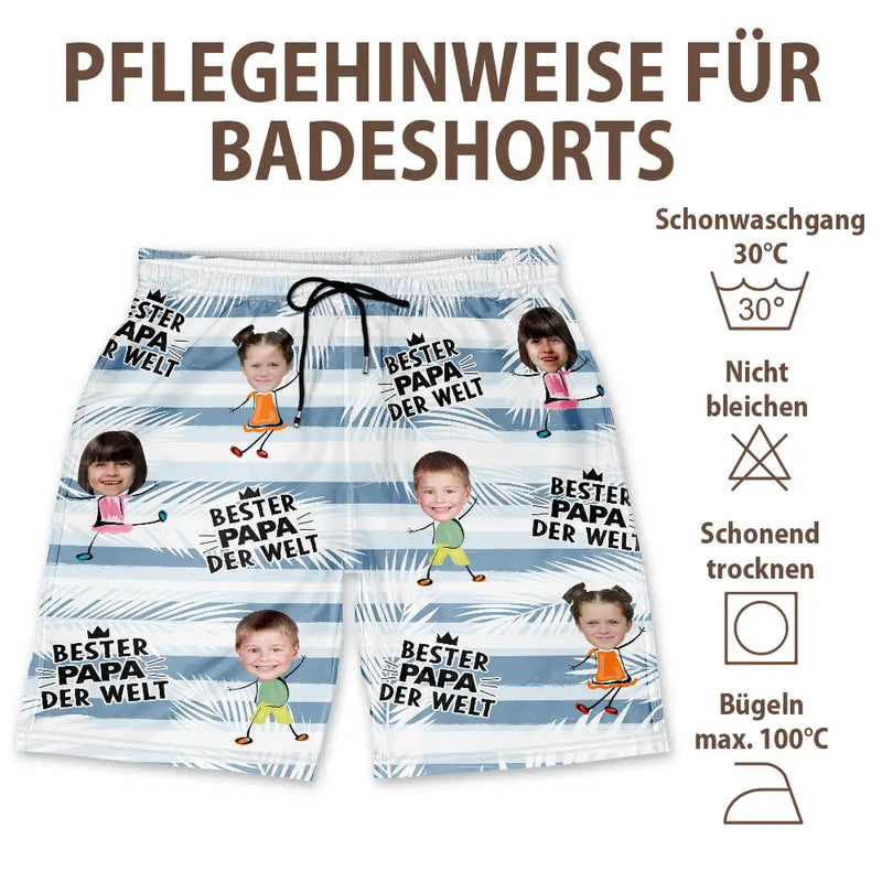 Gift For Father, Gift For Grandpa - Eigenes Foto Bester Papa Opa Der Welt - Personalisierte Unisex Badeshorts