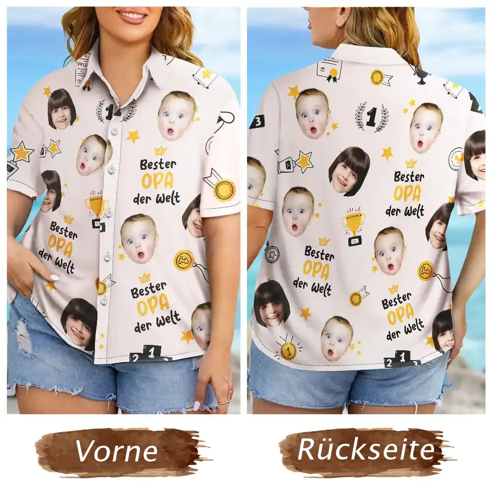 Gift For Father, Gift For Husband, Gift For Grandpa - Eigenes Foto Bester Papa Opa Der Welt - Personalisiertes Hawaiihemd