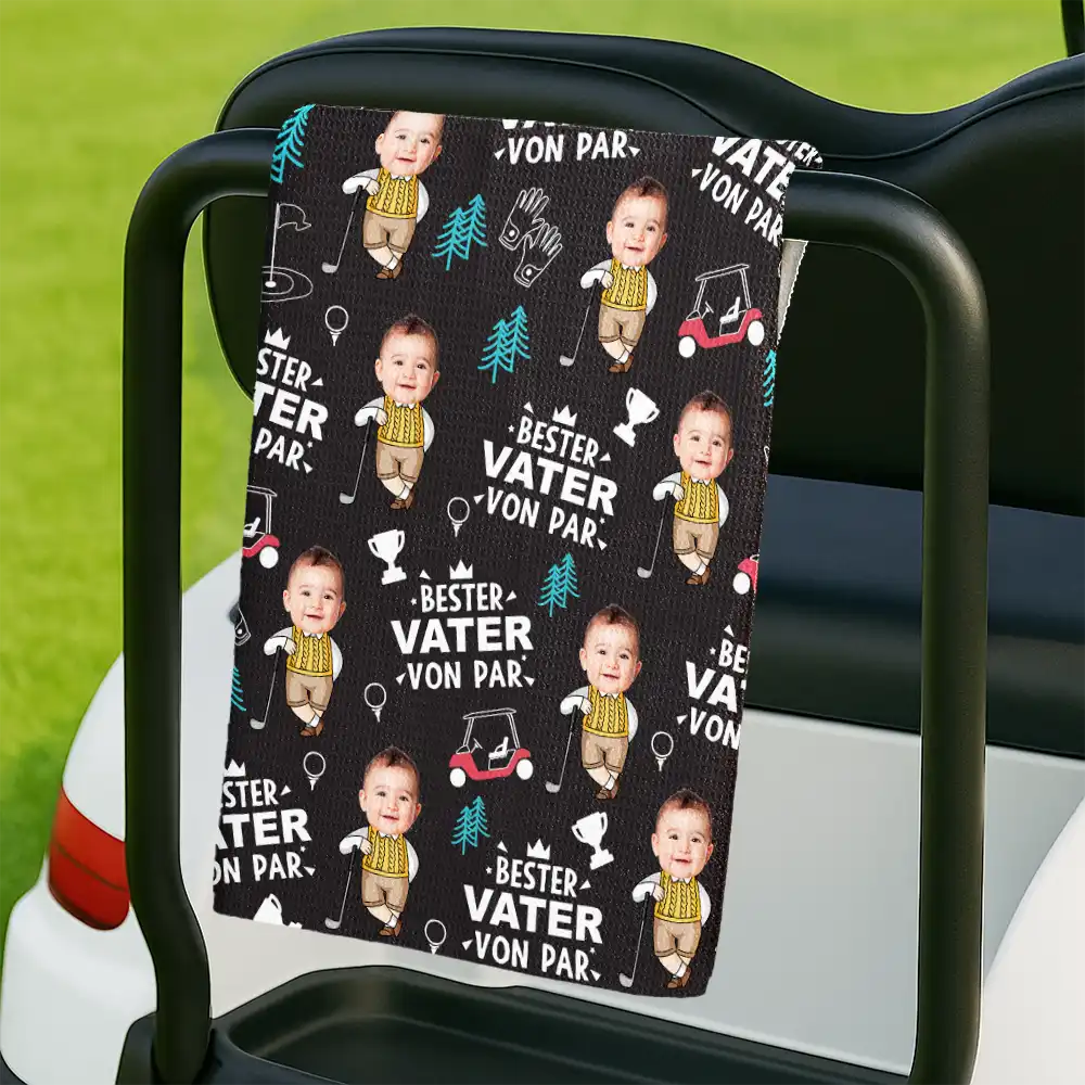 Gift For Father,Gift For Grandpa,Sport Dad,Happy,Custom Photo,Non-Eng - Eigenes Foto Bester Papa Von Par Lustiges Kind - Personalisiertes Golf-Handtuch