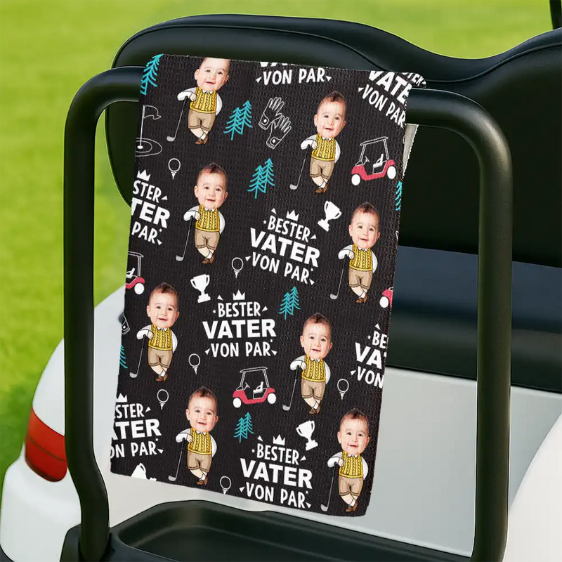 Gift For Father,Gift For Grandpa,Sport Dad,Happy,Custom Photo,Non-Eng - Eigenes Foto Bester Papa Von Par Lustiges Kind - Personalisiertes Golf-Handtuch
