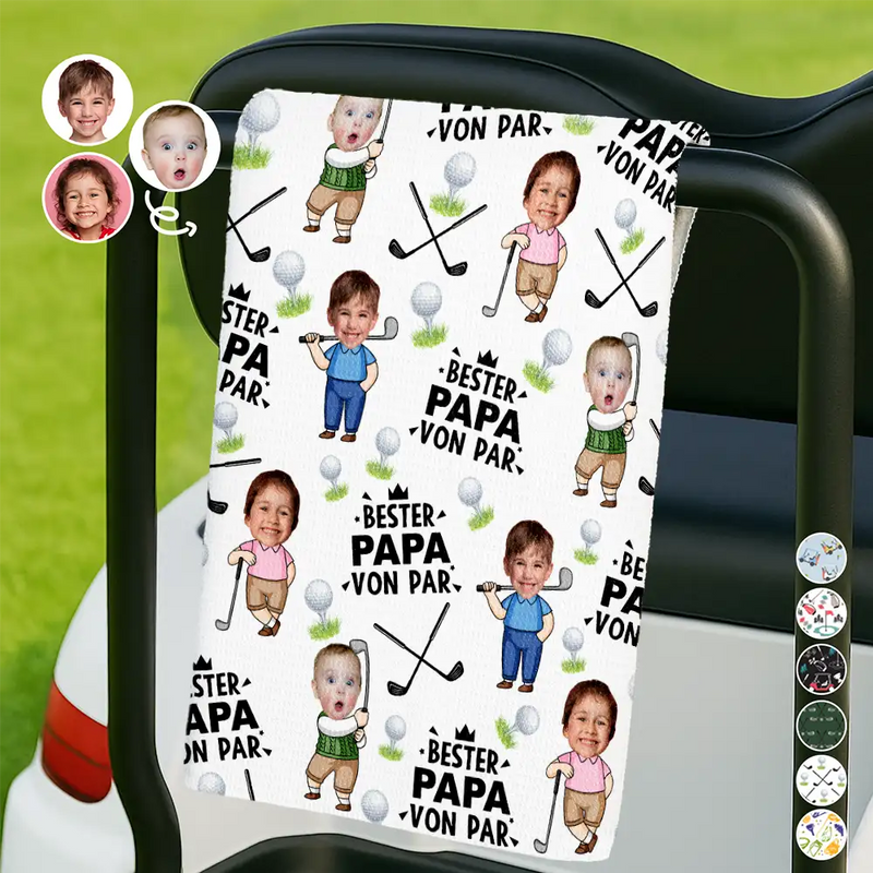Gift For Father,Gift For Grandpa,Sport Dad,Happy,Custom Photo,Non-Eng - Eigenes Foto Bester Papa Von Par Lustiges Kind - Personalisiertes Golf-Handtuch
