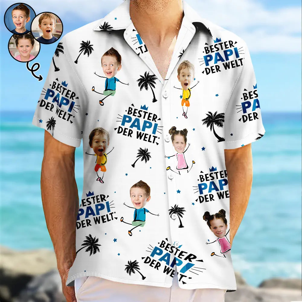 Eigenes Foto Bester Papi Der Welt Kokospalme - Personalisiertes Hawaiihemd