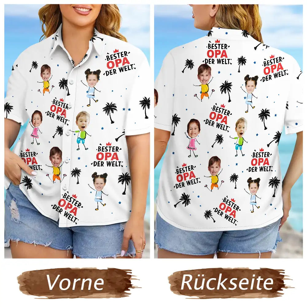 Gift For Father,Custom Photo,German,Summer,Non-Eng,Adorable,Cut-Face Photo,Icon - Eigenes Foto Bester Papi Der Welt Kokospalme - Personalisiertes Hawaiihemd