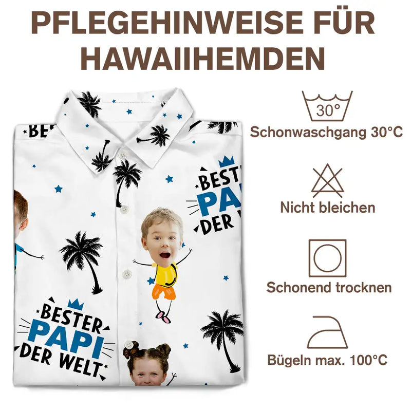 Gift For Father,Custom Photo,German,Summer,Non-Eng,Adorable,Cut-Face Photo,Icon - Eigenes Foto Bester Papi Der Welt Kokospalme - Personalisiertes Hawaiihemd