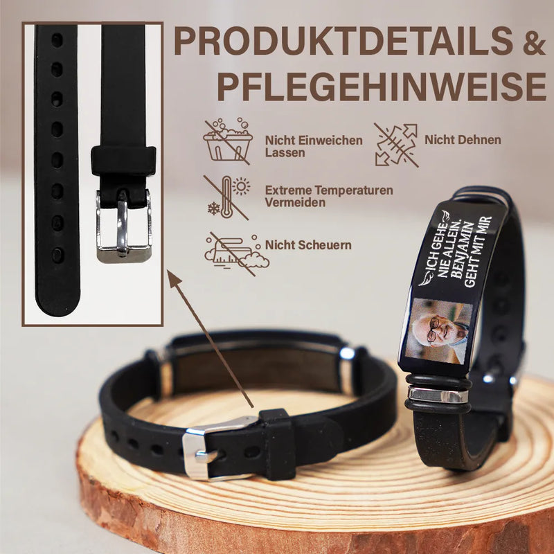 Gift For Father,Memorial,Custom Photo,Gift For Mother,German,Sad - Eigenes Foto Du Wirst Niemals Alleine Gehen - Personalisiertes Graviertes Armband