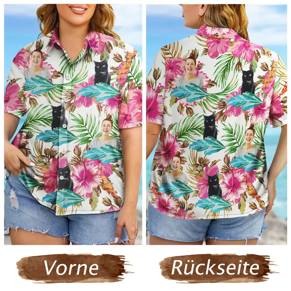 Custom Photo,Beach,German,Summer,Pet Lovers,Non-Eng,Playful,Cut-Face Photo - Eigenes Foto Gesichter Von Männer, Frauen Und Haustieren - Personalisiertes Hawaiihemd