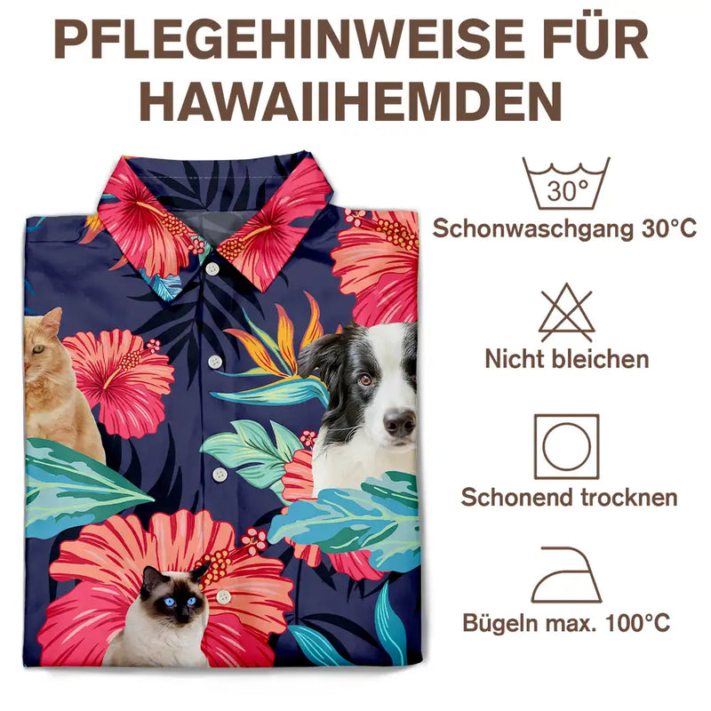 Custom Photo,Beach,German,Summer,Pet Lovers,Non-Eng,Playful,Cut-Face Photo - Eigenes Foto Gesichter Von Männer, Frauen Und Haustieren - Personalisiertes Hawaiihemd