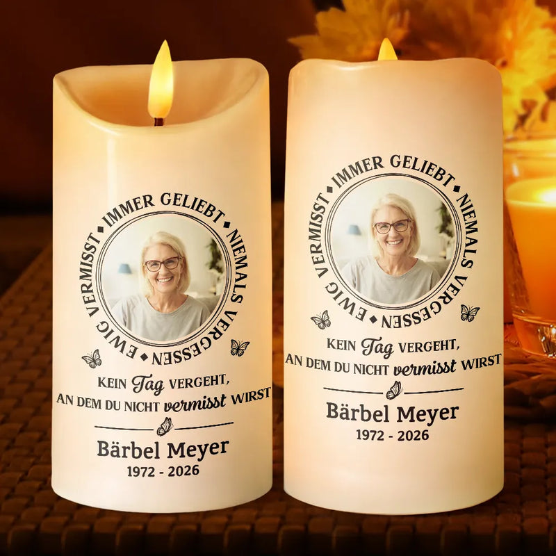 Memorial, Family - Eigenes Foto Immer Geliebt Niemals Vergessen - Personalisierte Flammenlose LED-Kerzen