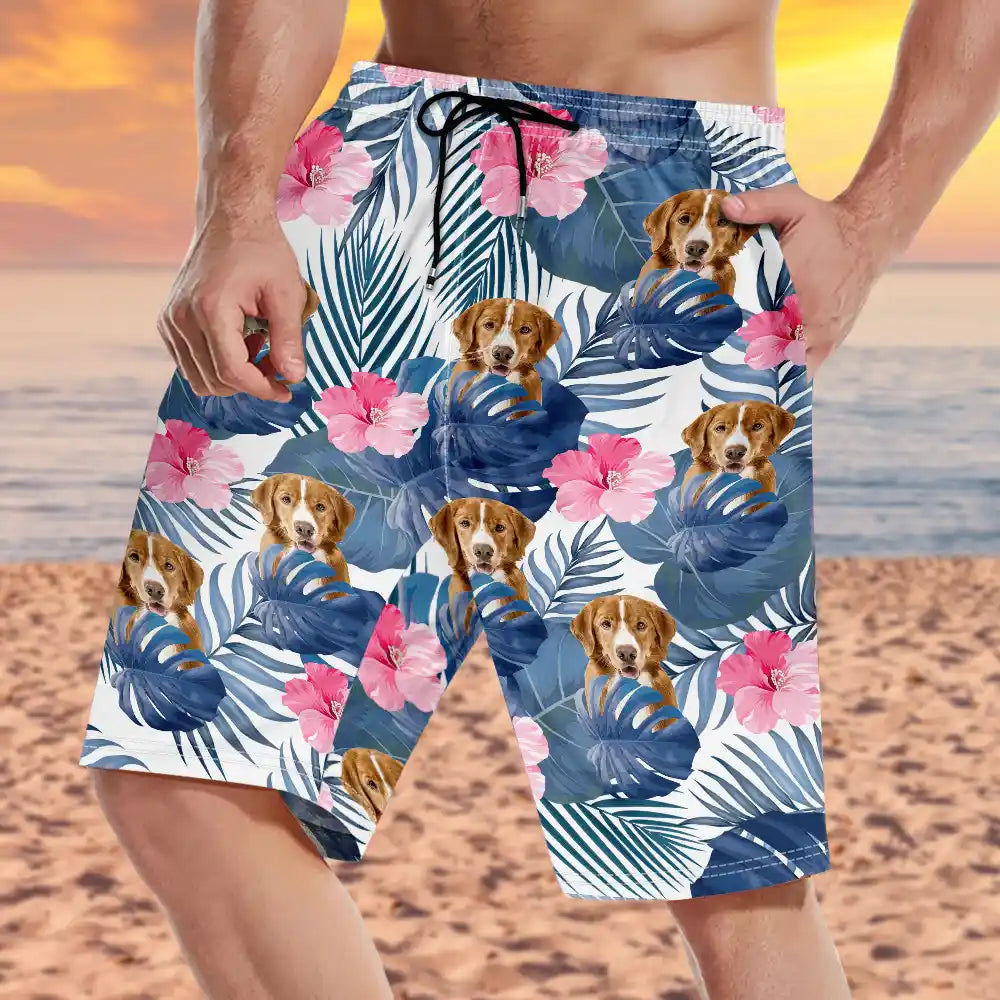Custom Photo,German,Summer,Pet Lovers,Non-Eng,Playful,Cut-Face Photo,Icon - Eigenes Foto Lustige Gesichter Von Familie Und Haustieren - Personalisierte Unisex Badeshorts