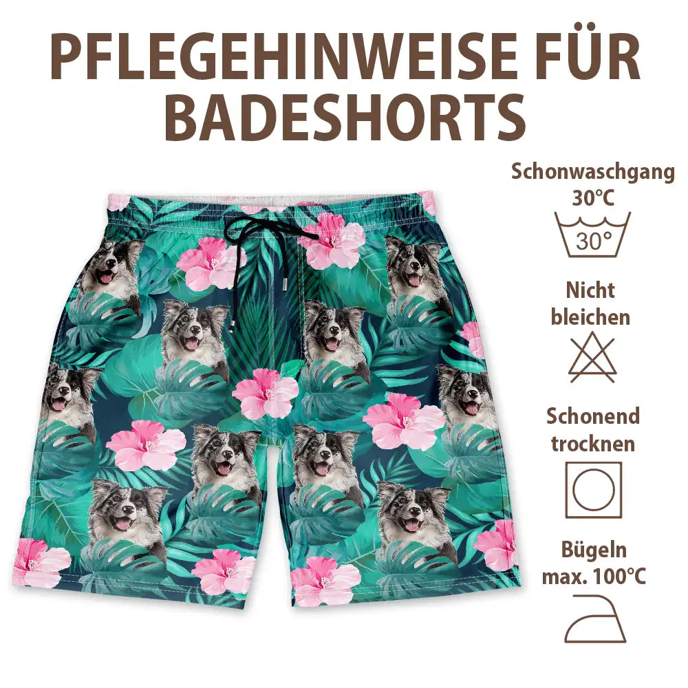 Custom Photo,German,Summer,Pet Lovers,Non-Eng,Playful,Cut-Face Photo,Icon - Eigenes Foto Lustige Gesichter Von Familie Und Haustieren - Personalisierte Unisex Badeshorts