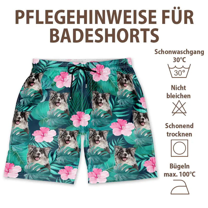 Custom Photo,German,Summer,Pet Lovers,Non-Eng,Playful,Cut-Face Photo,Icon - Eigenes Foto Lustige Gesichter Von Familie Und Haustieren - Personalisierte Unisex Badeshorts