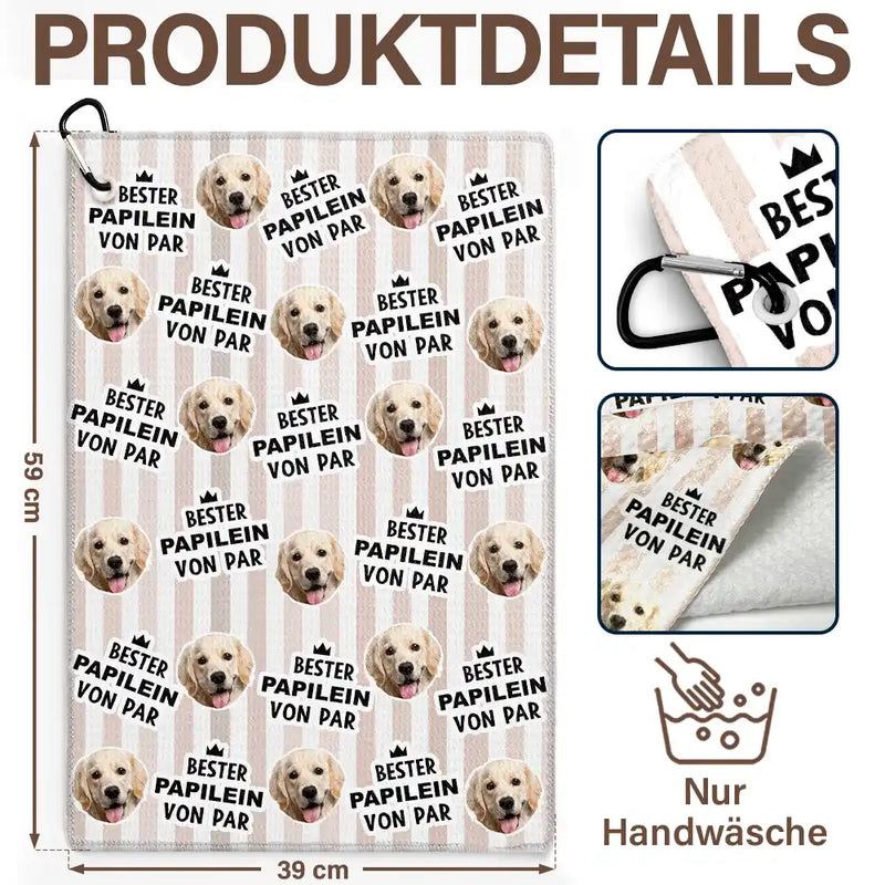 Gift For Father,Custom Photo,German,Summer,Non-Eng,Golf,Adorable,Cut-Face Photo - Eigenes Foto Lustiges Bester Papi Von Par Kind Vintage - Personalisiertes Golf-Handtuch