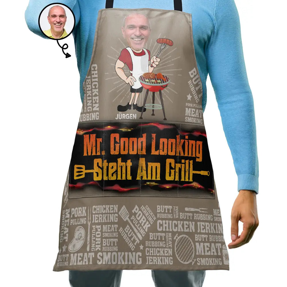 Eigenes Foto Mr. Good Looking Steht Am Grill - Personalisierte Schürze
