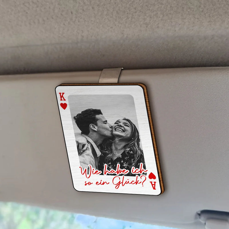 Gift For Couples,Gift For Husband,Gift For Wife,Gift For Boyfriend,Gift For Girlfriend,LGBT,Love,Custom Photo - Eigenes Foto Spielkarte Fahr Vorsichtig - Personalisierter Individuell Geformter Auto-Sonnenblende-Clip