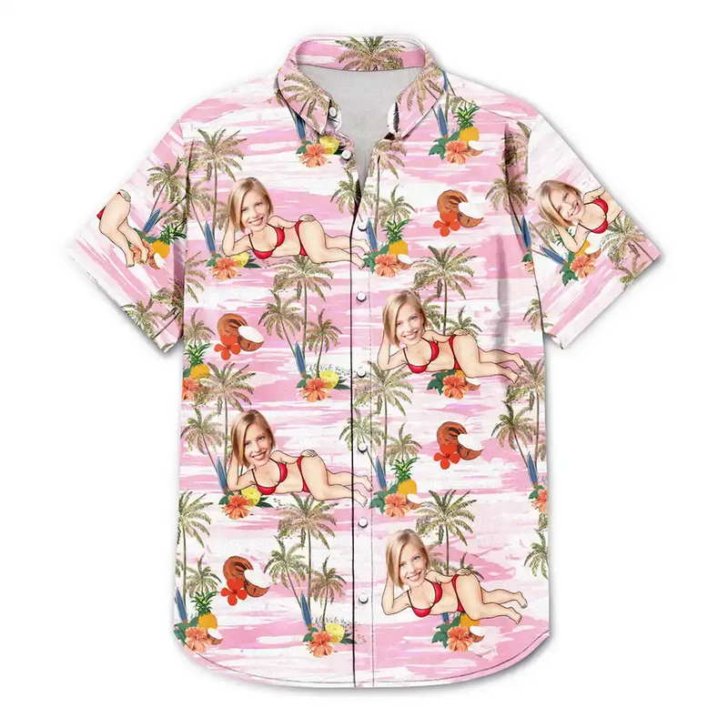 Gift For Couples,Gift For Wife,Gift For Women,Gift For Husband,Gift For Men,Gift For Boyfriend,Gift For Girlfriend,Gift For Yourself,Summer - Eigenes Foto Tropischer Look Und Sexy Pose - Personalisiertes Hawaiihemd