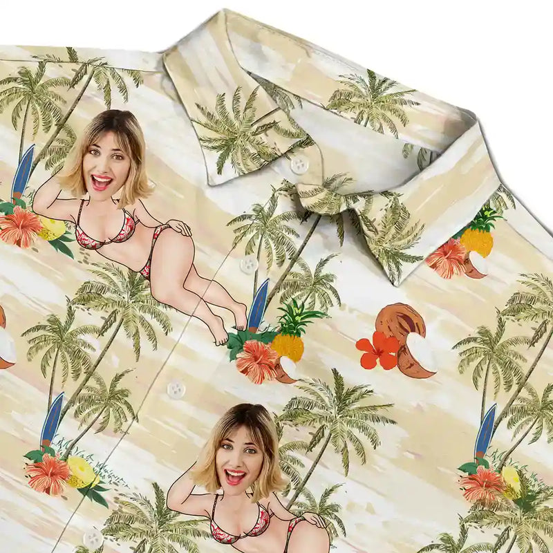 Gift For Couples,Gift For Wife,Gift For Women,Gift For Husband,Gift For Men,Gift For Boyfriend,Gift For Girlfriend,Gift For Yourself,Summer - Eigenes Foto Tropischer Look Und Sexy Pose - Personalisiertes Hawaiihemd
