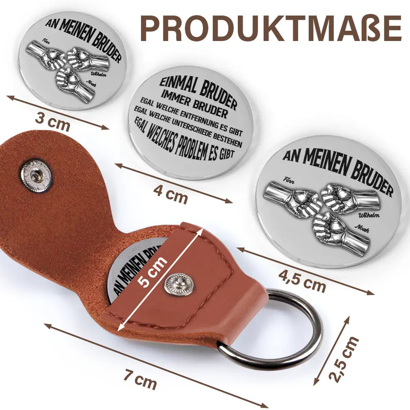 Gift For Men, Gift For Brothers, Family, Happy, Non-Eng - Einmal Bruder Immer Bruder - Personalisierter Pocket Hug Leder Schlüsselanhänger