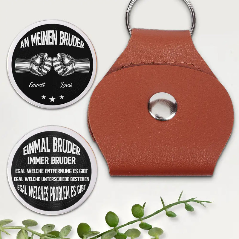Gift For Men, Gift For Brothers, Family, Happy, Non-Eng - Einmal Bruder Immer Bruder - Personalisierter Pocket Hug Leder Schlüsselanhänger