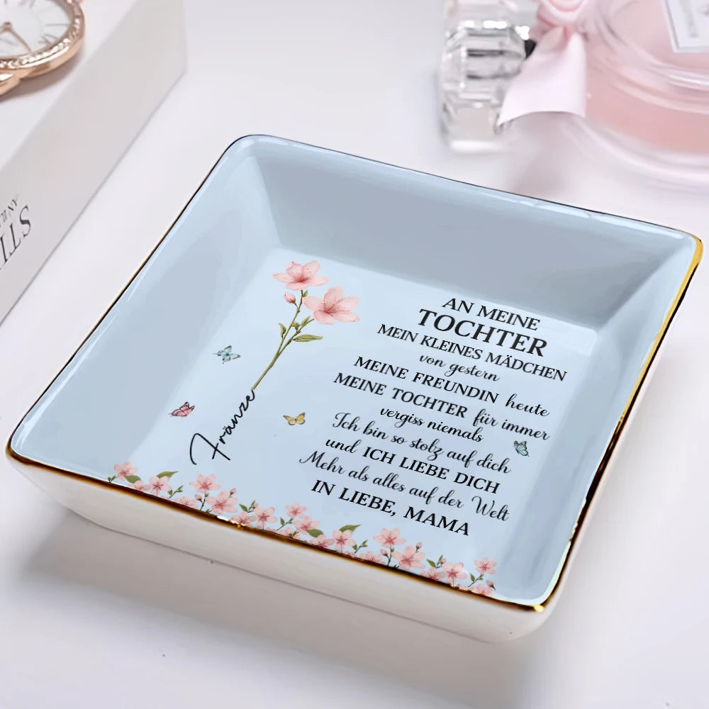 Gift For Women,Gift For Daughter,Gift For Grandkids,Happy,Non-Eng - Faux-Pressed Geburtsblume Meine Tochter Für Immer - Personalisierte Schmuckschale