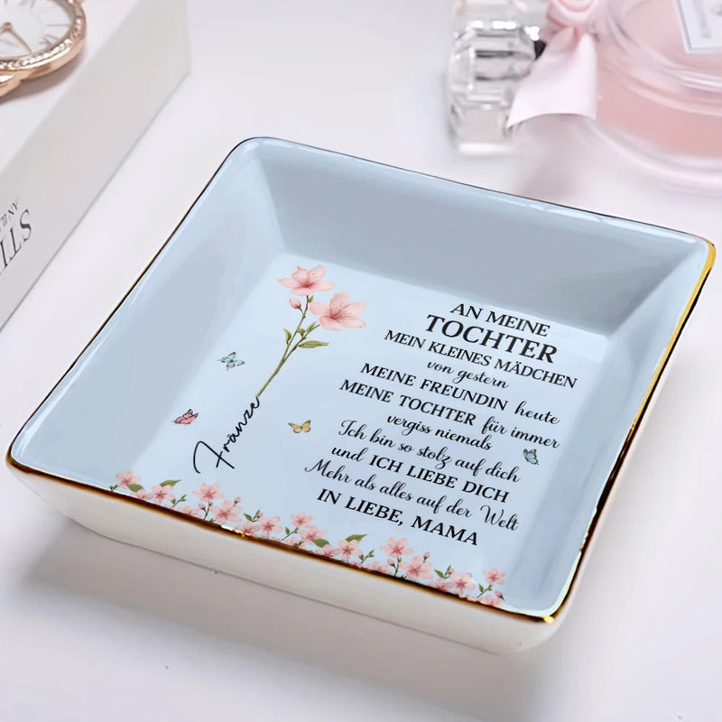 Gift For Women,Gift For Daughter,Gift For Grandkids,Happy,Non-Eng - Faux-Pressed Geburtsblume Meine Tochter Für Immer - Personalisierte Schmuckschale