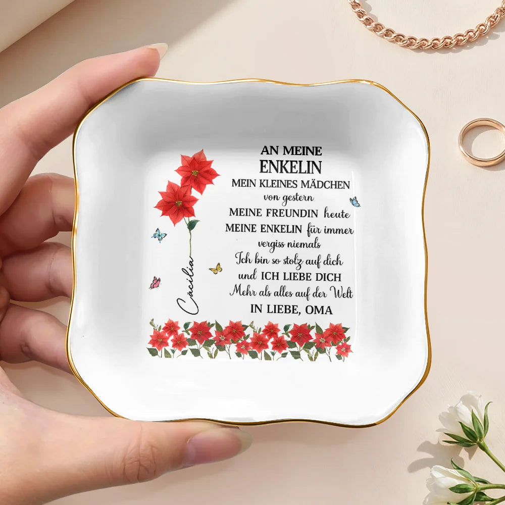 Gift For Women,Gift For Daughter,Gift For Grandkids,Happy,Non-Eng - Faux-Pressed Geburtsblume Meine Tochter Für Immer - Personalisierte Schmuckschale
