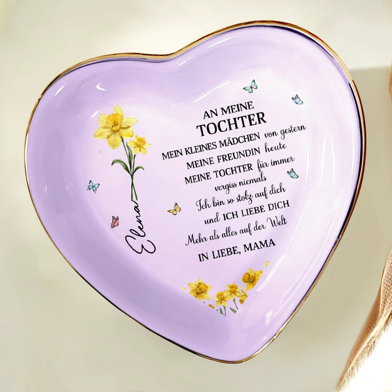Gift For Women,Gift For Daughter,Gift For Grandkids,Happy,Non-Eng - Faux-Pressed Geburtsblume Meine Tochter Für Immer - Personalisierte Schmuckschale