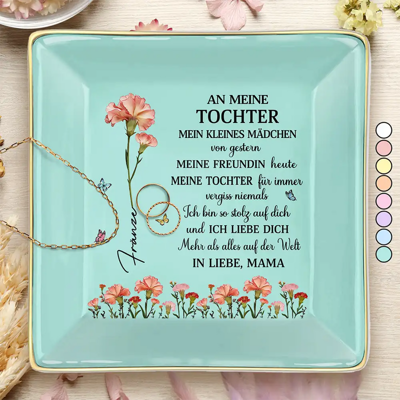 Gift For Women,Gift For Daughter,Gift For Grandkids,Happy,Non-Eng - Faux-Pressed Geburtsblume Meine Tochter Für Immer - Personalisierte Schmuckschale