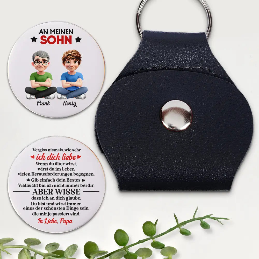 Dad - Daughters (Adult),Dad - Daughters (Young),Dad - Sons,Dad - Children,Mom - Daughters (Adult),Mom - Daughters (Young),Mom - Sons,Mom - Children,Gift For Daughter,Gift For Son,Gift For Grandkids,Love - Gib Einfach Dein Bestes - Personalisierter Pocket Hug Leder Schlüsselanhänger