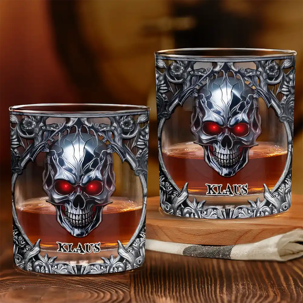 Gift For Men, Happy, Gift For Yourself - Gotisches Skelett Lieblingsspirituose Ist Whisky - Personalisiertes Whiskyglas
