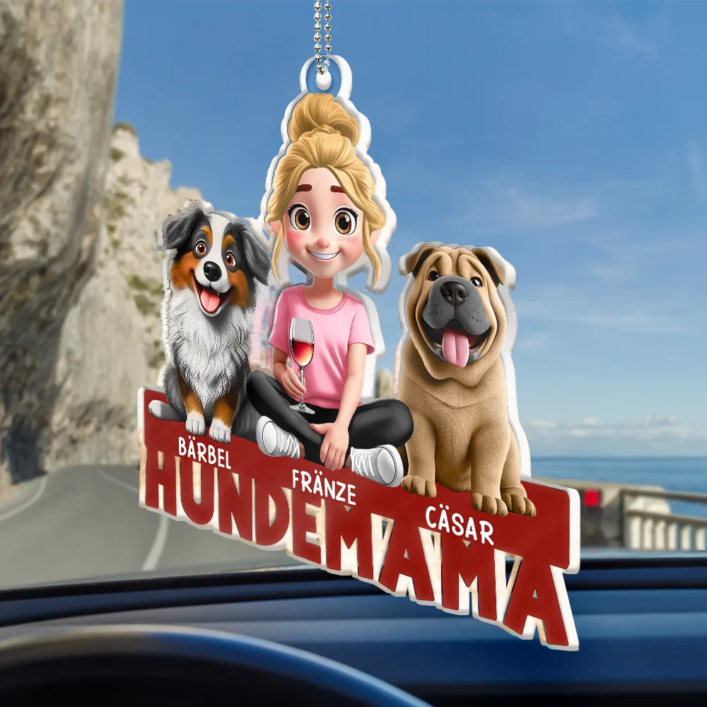 Dog Lovers, Dog Dad, Happy, Non-Eng - Hundemama Hundepapa - Personalisierter Acryl Autoanhänger