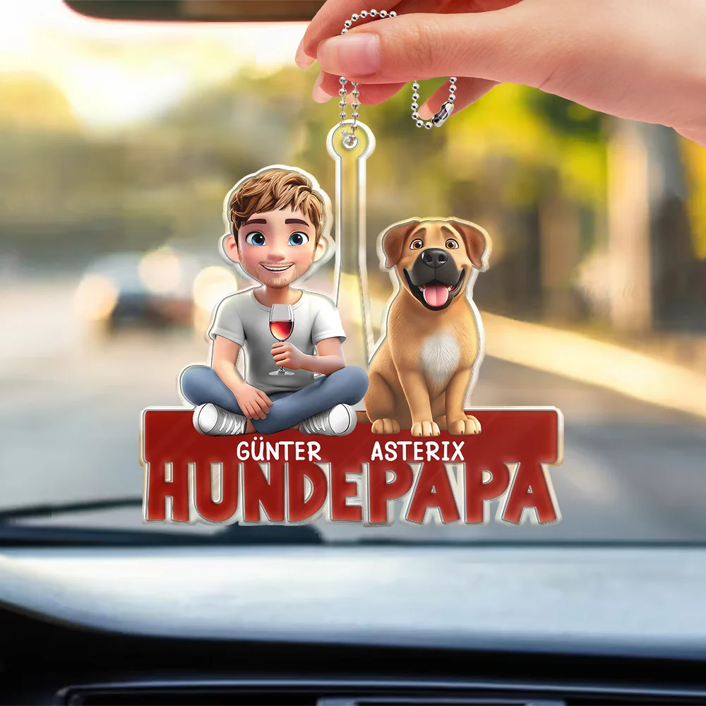 Dog Lovers, Dog Dad, Happy, Non-Eng - Hundemama Hundepapa - Personalisierter Acryl Autoanhänger