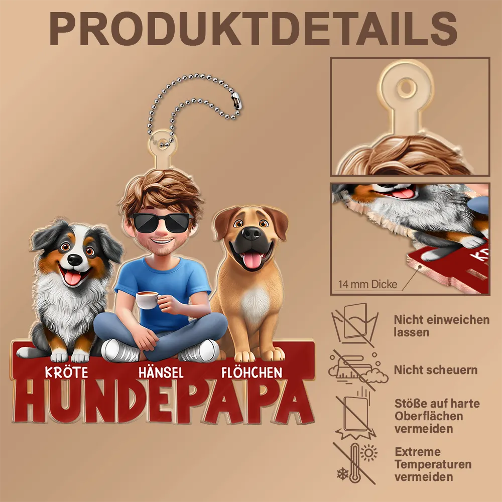 Dog Lovers, Dog Dad, Happy, Non-Eng - Hundemama Hundepapa - Personalisierter Acryl Autoanhänger